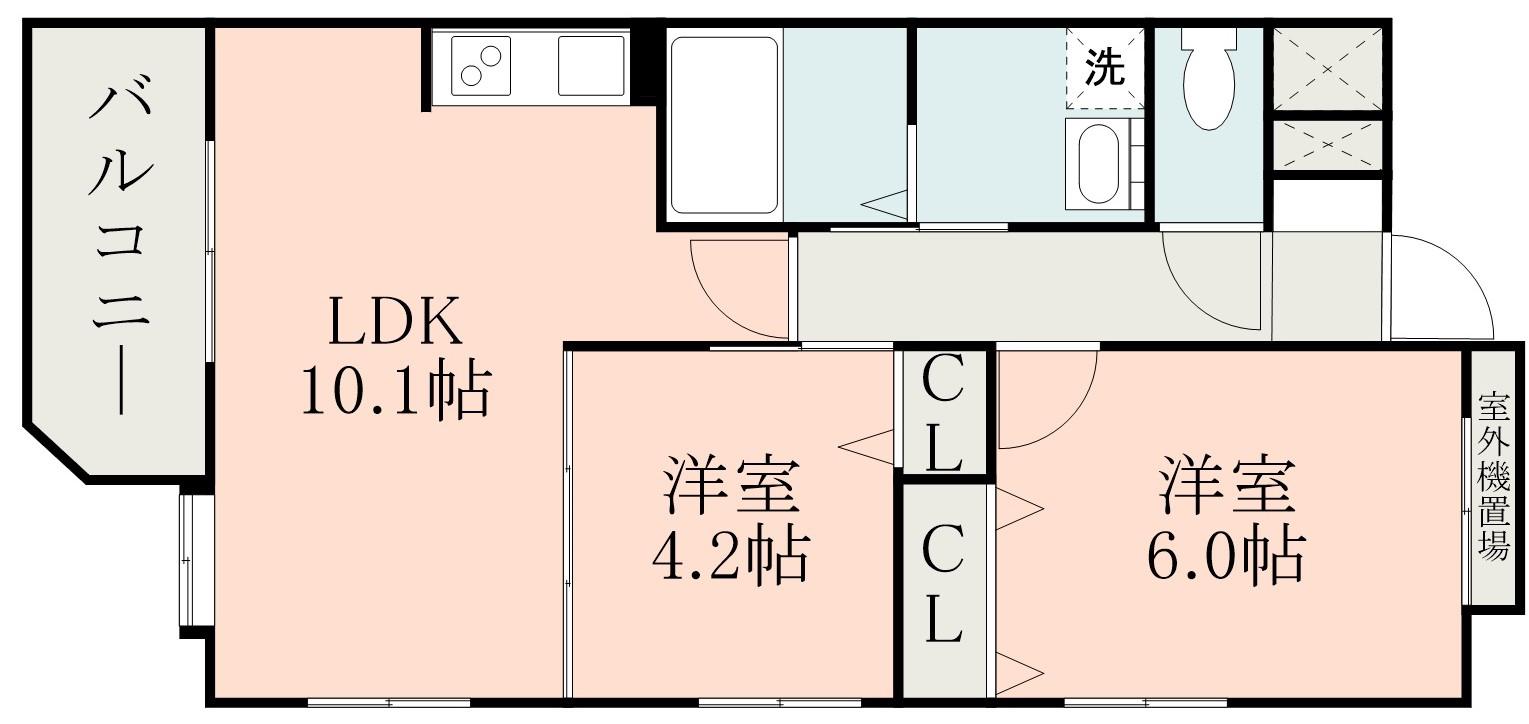 クラージュ田上(2LDK/4階)の間取り写真