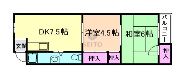 アルプス庄内(2DK/1階)の間取り写真