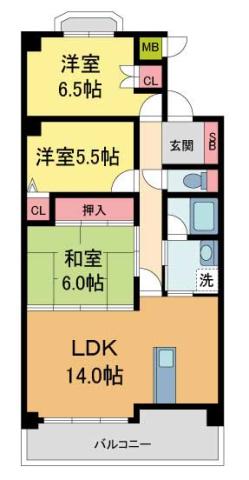 ピークII(3LDK/3階)の間取り写真