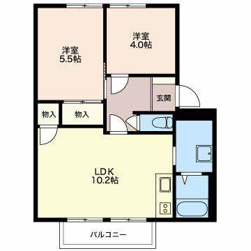 シャトータウン可児(2LDK/1階)の間取り写真