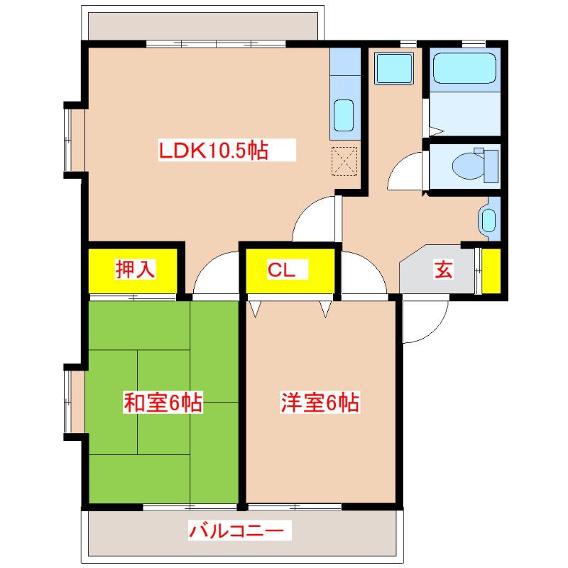 グラスフィールド(2LDK/2階)の間取り写真