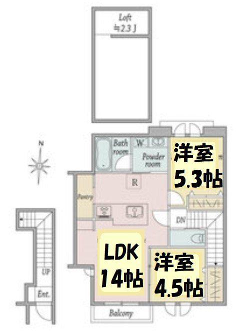 WINDSOR COURT ノース(2LDK/2階)の間取り写真