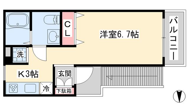 ファミール向原(ワンルーム/2階)の間取り写真