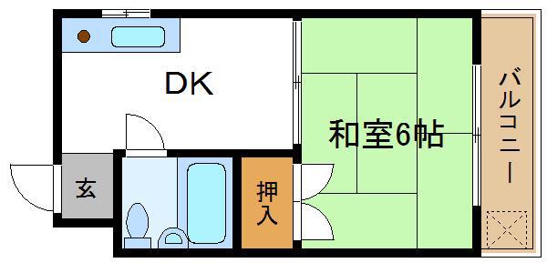 プレアール瓜破西(1DK/3階)の間取り写真