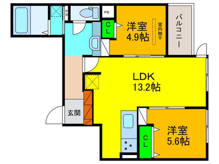 シュトラール鳳(2LDK/2階)の間取り写真