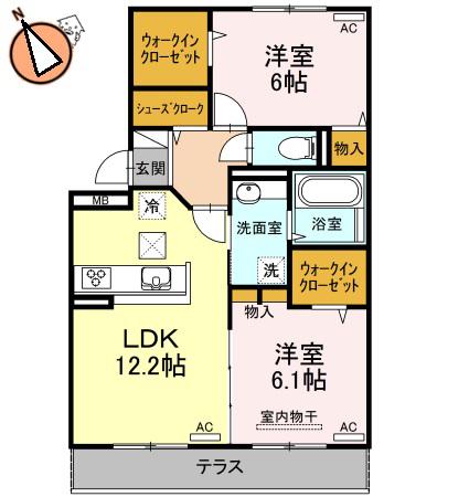 コンフォーティア沖浜II(2LDK/2階)の間取り写真