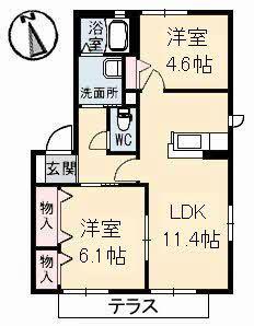 サニーコート B棟(2LDK/1階)の間取り写真