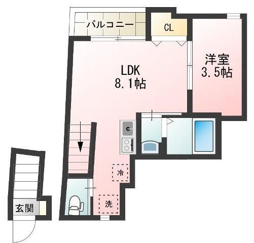 GLANZ西ヶ原201(1DK/2階)の間取り写真