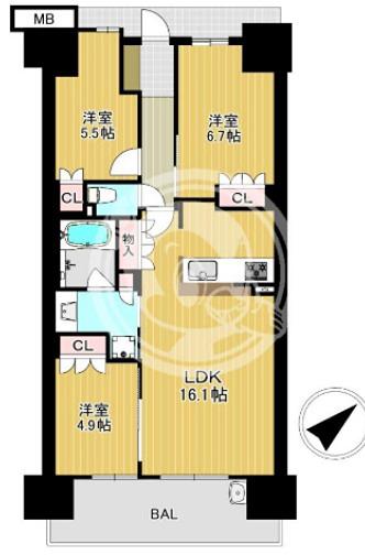 大阪ベイレジデンス(3LDK/14階)の間取り写真