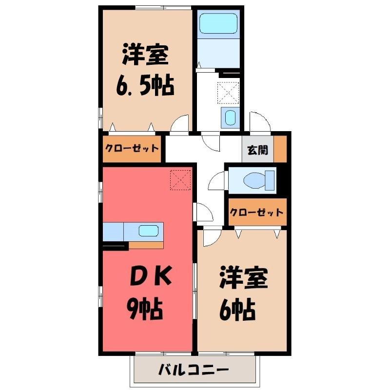 パルレA(2DK/2階)の間取り写真