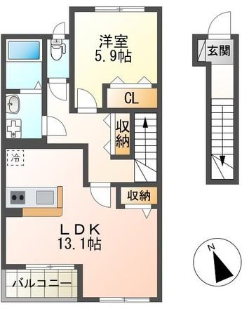 ローズテラス(1LDK/2階)の間取り写真
