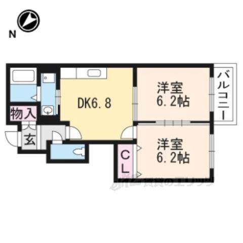 CASA RAFFINATO A棟(2DK/1階)の間取り写真