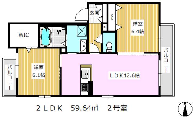 シャーメゾン宮之川原(2LDK/2階)の間取り写真