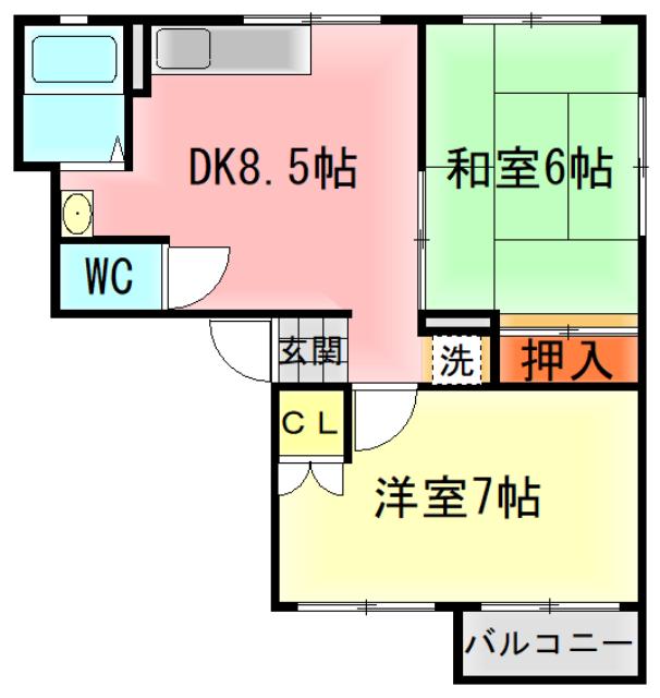 メゾンドジュネスII(2DK/2階)の間取り写真
