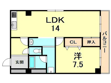 夙川井上ビル(1LDK/4階)の間取り写真