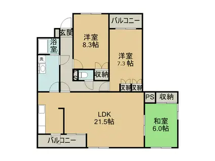 アートビップ東寺山-1B(3LDK/1階)の間取り写真