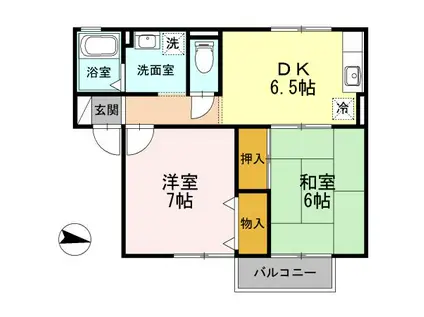 メゾンソフィアB棟(2DK/1階)の間取り写真