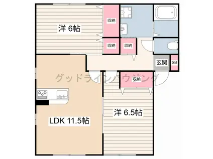 サンビレッジ瑞景 棟(2LDK/2階)の間取り写真