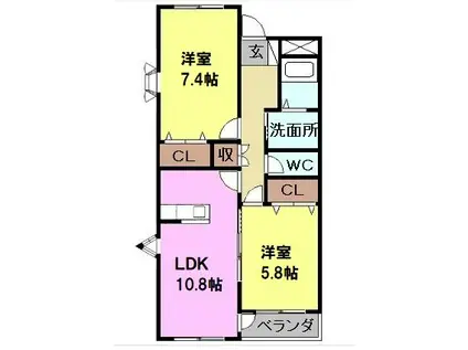 ジュネッセ シマ(2LDK/1階)の間取り写真