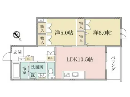 ヘーベルヴィレッジ下赤塚カメリア赤塚(2LDK/2階)の間取り写真