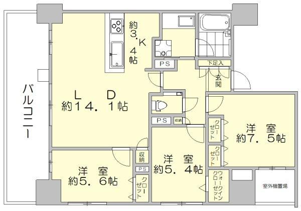 ゼクシオン博多(3LDK/9階)の間取り写真