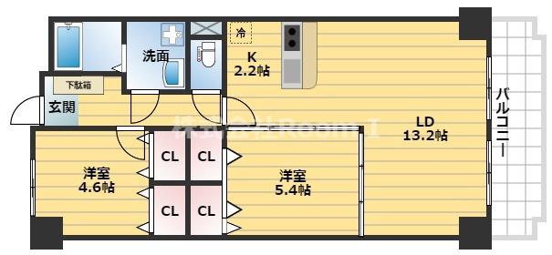 インプルーブ天満橋旧ロフティネススクエア(2LDK/7階)の間取り写真