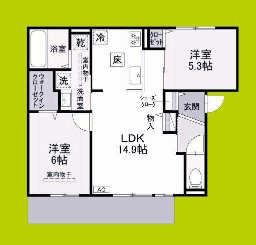 D-RESIDENCE下田部A棟(2LDK/1階)の間取り写真