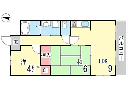 ベルベデール甲南(2LDK/4階)の間取り写真