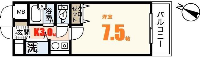 ステューディオせせらぎ(1K/3階)の間取り写真