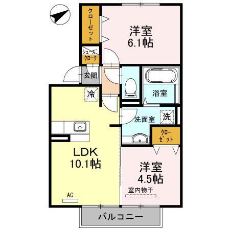 セジュール永添(1LDK/2階)の間取り写真