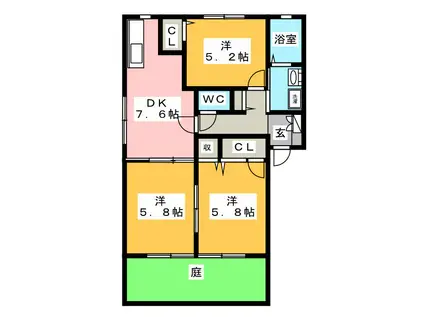 メノマーレB棟(3DK/1階)の間取り写真