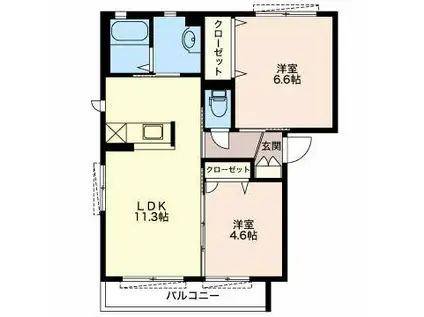 プラージュ(2LDK/1階)の間取り写真