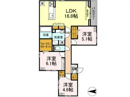 セレスティア開成A・B(3LDK/2階)の間取り写真