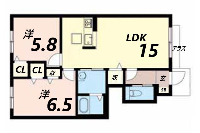 クラヴィエ花水木(2LDK/1階)の間取り写真