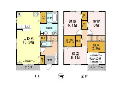 メゾン・ペッシェ(3LDK/1階)の間取り写真
