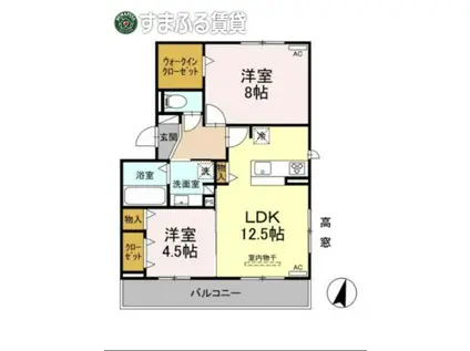 メゾンあらい B棟(2LDK/3階)の間取り写真