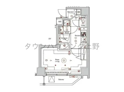 GENOVIA新御徒町SKYGARDEN(1K/9階)の間取り写真