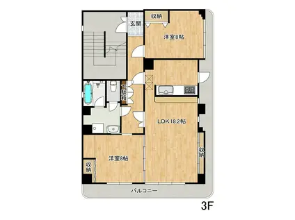 領家ハウス(2LDK/3階)の間取り写真