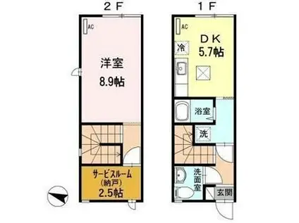 メゾネットみなみE(1SDK/1階)の間取り写真