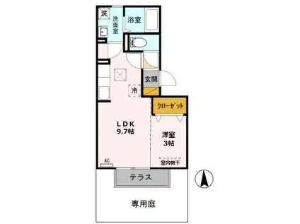 ルシール宝木(1LDK/1階)の間取り写真