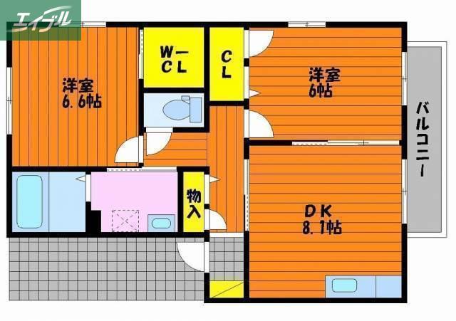 サン・クレバリーF棟 (2DK/1階)の間取り写真
