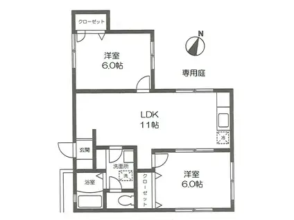 ガーデンロイヤルGII(2LDK/1階)の間取り写真