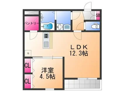 エステイトE岸和田1(1LDK/3階)の間取り写真
