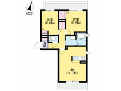 ラ・リュミエール月出A(2LDK/3階)の間取り写真