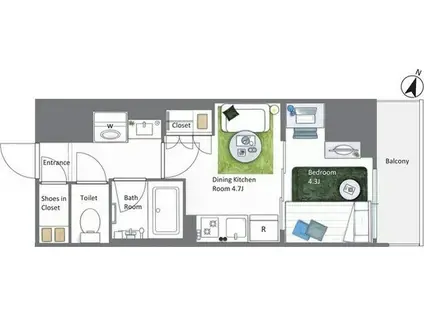 AIFLAT若松河田(1DK/11階)の間取り写真