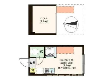 ハーモニーテラス氷川町(ワンルーム/1階)の間取り写真