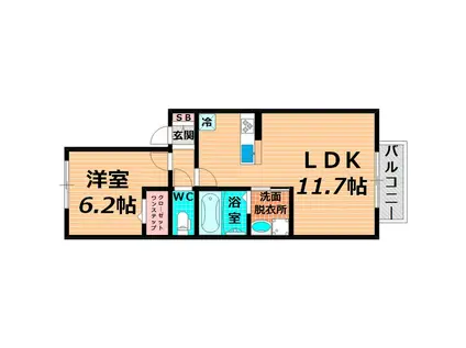 ボヌール(1LDK/1階)の間取り写真