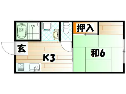 サンヴィレッジ虹山(1K/2階)の間取り写真