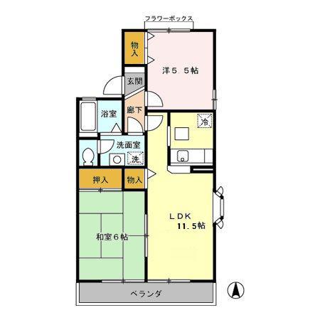 グレイスOJIMA C棟(2LDK/2階)の間取り写真