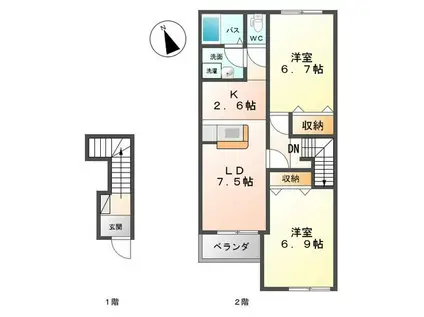 ルミナスハイムA(2LDK/2階)の間取り写真